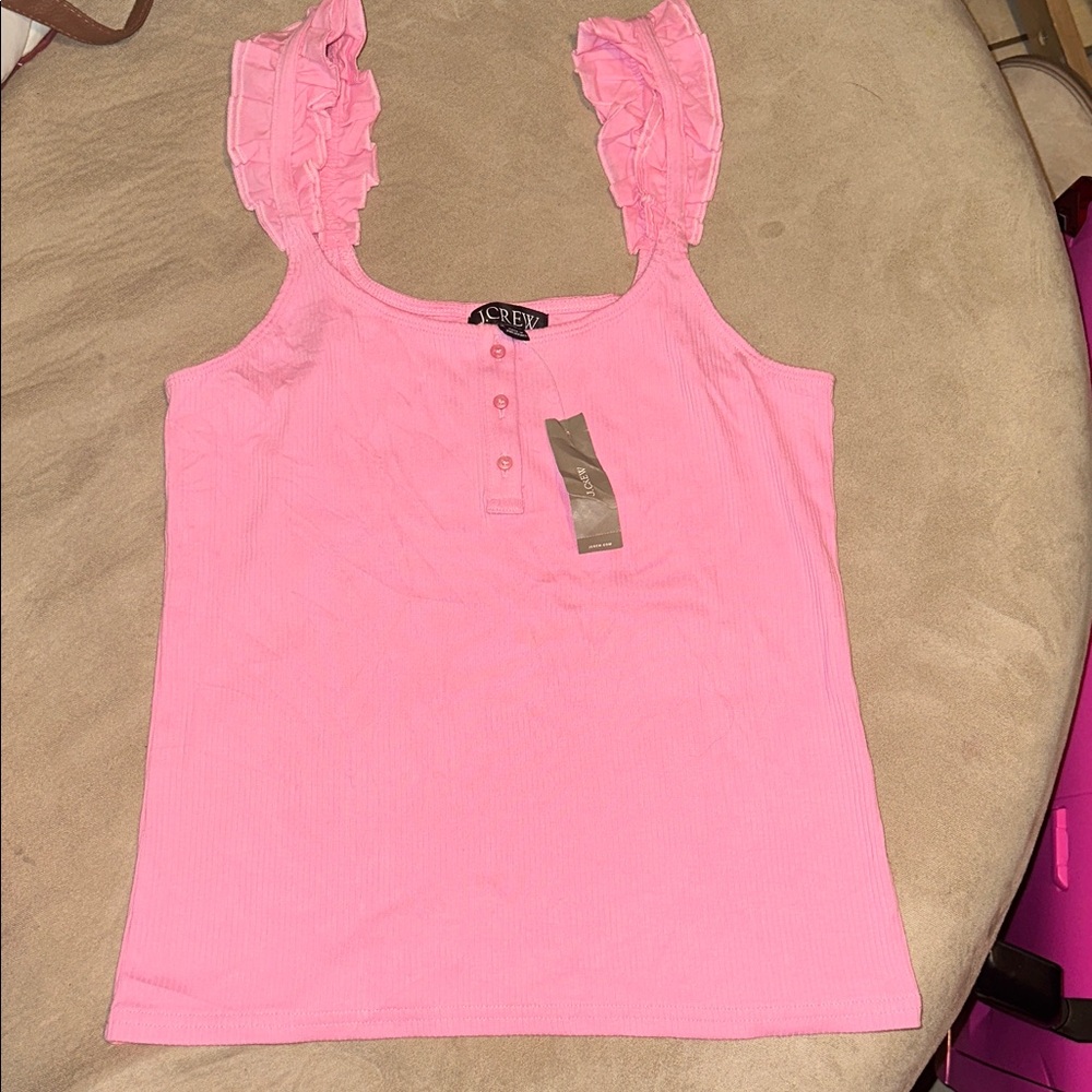 J. Crew Pink Ruffle Strap Tank Top